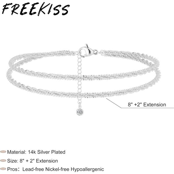 Women Silver Dainty Layered Waterproof Stackable Figaro Beaded Anklets - Picture 7 of 9